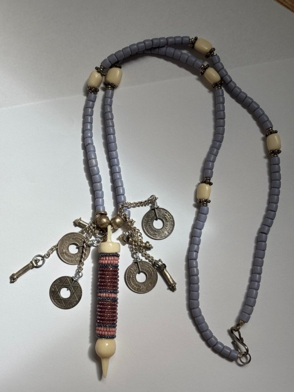 Boho Beaded Charm Necklace | Ethnic Statement Necklace with Coin Charms